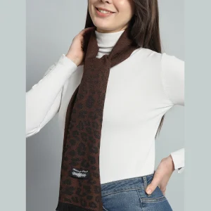 Leopard Chocolate Brown Color Wool Scarf For Women's - Image 4