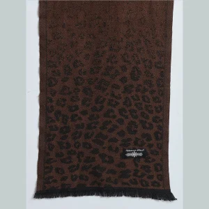 Leopard Chocolate Brown Color Wool Scarf For Women's - Image 6