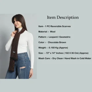 Leopard Chocolate Brown Color Wool Scarf For Women's - Image 8