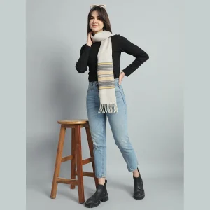 Light Purple Striped Neck Wrap Women's Wool Scarf - Image 6