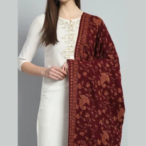 Men's and Women's Maroon Paisley Wool Shawl - Image 4