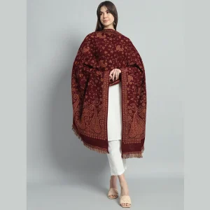 Men's and Women's Maroon Paisley Wool Shawl - Image 5