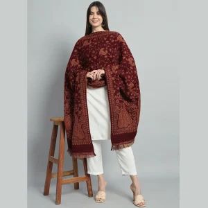 Men's and Women's Maroon Paisley Wool Shawl - Image 6