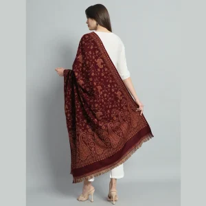 Men's and Women's Maroon Paisley Wool Shawl - Image 8