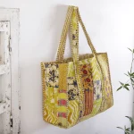 Patchwork Quilted Tote Bag Women Yellow Color Shoulder Bag - Image 2