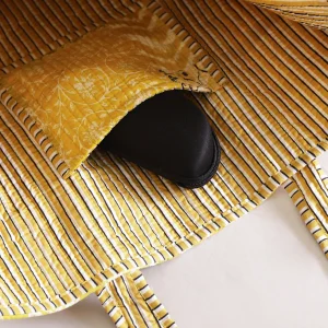 Patchwork Quilted Tote Bag Women Yellow Color Shoulder Bag - Image 4