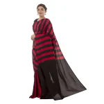 Red & Black Striped Print Cotton Saree - Image 2