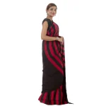 Red & Black Striped Print Cotton Saree - Image 3