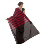 Red & Black Striped Print Cotton Saree - Image 5