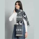 Reversible Blue Deer Wool Scarf For Women's
