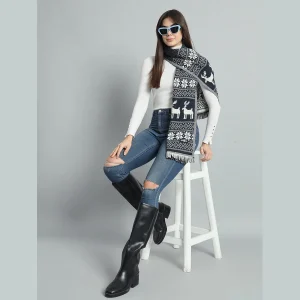 Reversible Blue Deer Wool Scarf For Women's - Image 4