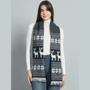 Reversible Blue Deer Wool Scarf For Women's - Image 5