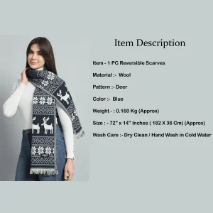 Reversible Blue Deer Wool Scarf For Women's - Image 8