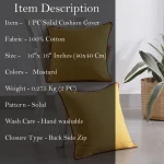 Solid Mustard Color Fabric Cushion Cover 16" - Image 6