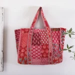 Traditional Handmade Patchwork Quilted Red Tote Bag