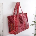 Traditional Handmade Patchwork Quilted Red Tote Bag - Image 2