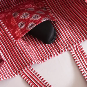 Traditional Handmade Patchwork Quilted Red Tote Bag - Image 4