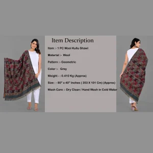 Traditional Winter Wraps Grey Wool Shawl - Image 8