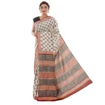 White Leaf Printed Pure Cotton Saree / Sari - Image 2