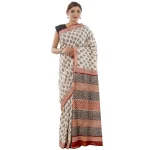 White Leaf Printed Pure Cotton Saree / Sari