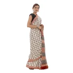 White Leaf Printed Pure Cotton Saree / Sari - Image 3
