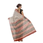 White Leaf Printed Pure Cotton Saree / Sari - Image 4