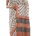 White Leaf Printed Pure Cotton Saree / Sari - Image 5