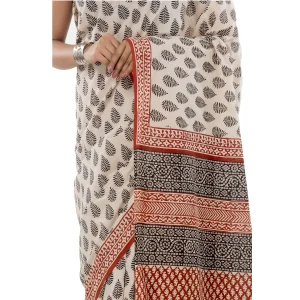 White Leaf Printed Pure Cotton Saree / Sari - Image 5