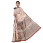 White Paisley Print Soft Cotton Sari - Image 2