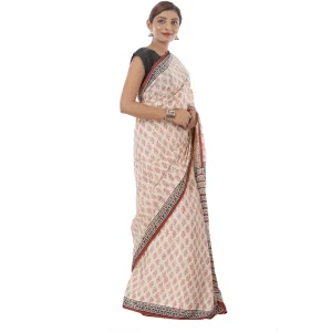 White Paisley Print Soft Cotton Sari - Image 3