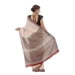 White Paisley Print Soft Cotton Sari - Image 4