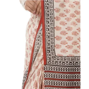 White Paisley Print Soft Cotton Sari - Image 5