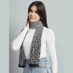 Winter Fashion Women Neck Wraps Grey Leopard Wool Scarf - Image 2