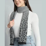 Winter Fashion Women Neck Wraps Grey Leopard Wool Scarf - Image 4