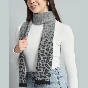 Winter Fashion Women Neck Wraps Grey Leopard Wool Scarf - Image 4