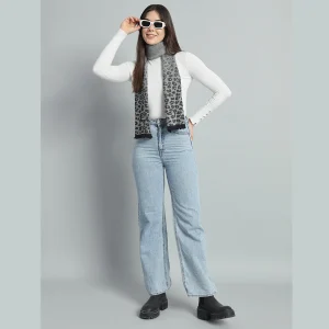 Winter Fashion Women Neck Wraps Grey Leopard Wool Scarf - Image 5