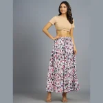 Women Casual Wear White Abstract Printed Skirt