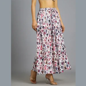 Women Casual Wear White Abstract Printed Skirt - Image 3