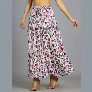 Women Casual Wear White Abstract Printed Skirt - Image 4