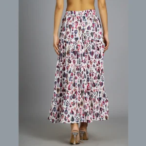 Women Casual Wear White Abstract Printed Skirt - Image 5