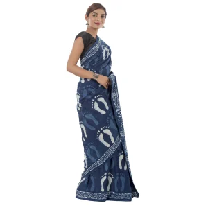 Women Indigo Blue Color Cotton Saree - Image 3