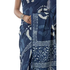 Women Indigo Blue Color Cotton Saree - Image 5