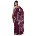 Women Maroon Floral Print Cotton Sari / Saree