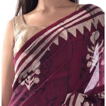 Women Maroon Floral Print Cotton Sari / Saree - Image 5