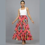 Women Pink Ikat Printed Pure Cotton Long Skirt