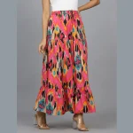 Women Pink Ikat Printed Pure Cotton Long Skirt - Image 2
