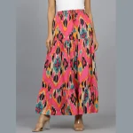 Women Pink Ikat Printed Pure Cotton Long Skirt - Image 5