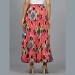 Women Pink Ikat Printed Pure Cotton Long Skirt - Image 6