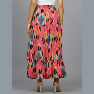 Women Pink Ikat Printed Pure Cotton Long Skirt - Image 6