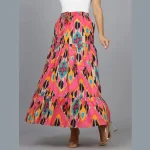 Women Pink Ikat Printed Pure Cotton Long Skirt - Image 7